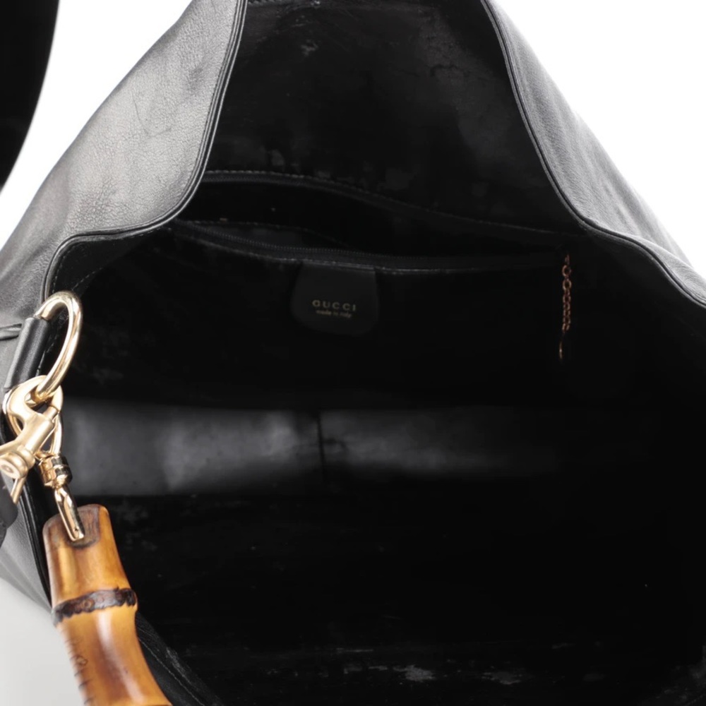 Gucci Two-Way Shoulder Bag in Black Leather with Bamboo Handle - Picture 3 of 12